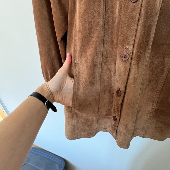 90s Vintage Suede Leather Jacket / Overshirt - Picture 9 of 11